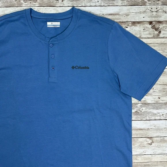 Columbia Men's Short Sleeve Henley II Shirt Landroamer sz Medium Skyler Blue - Picture 2 of 11